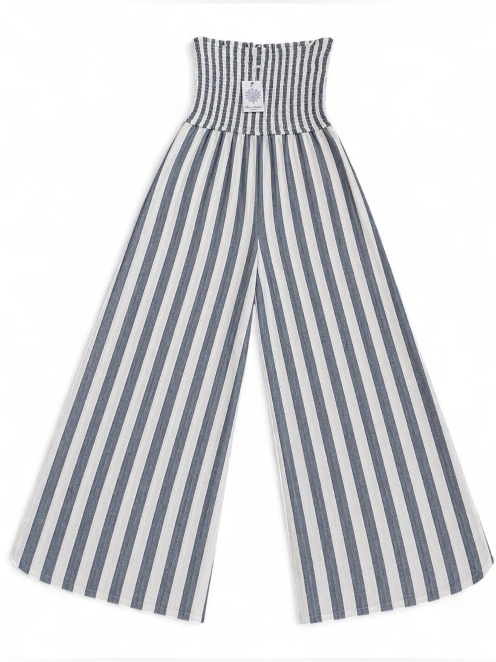Blue Island Women’s Striped Smocked Wide Leg Jumpsuit Romper Size Medium NWT